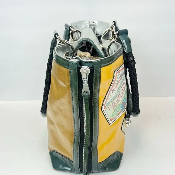 Brighton Fashionista Yellow Coated Canvas Leather Handbag World Travel Tote - Picture 3 of 15